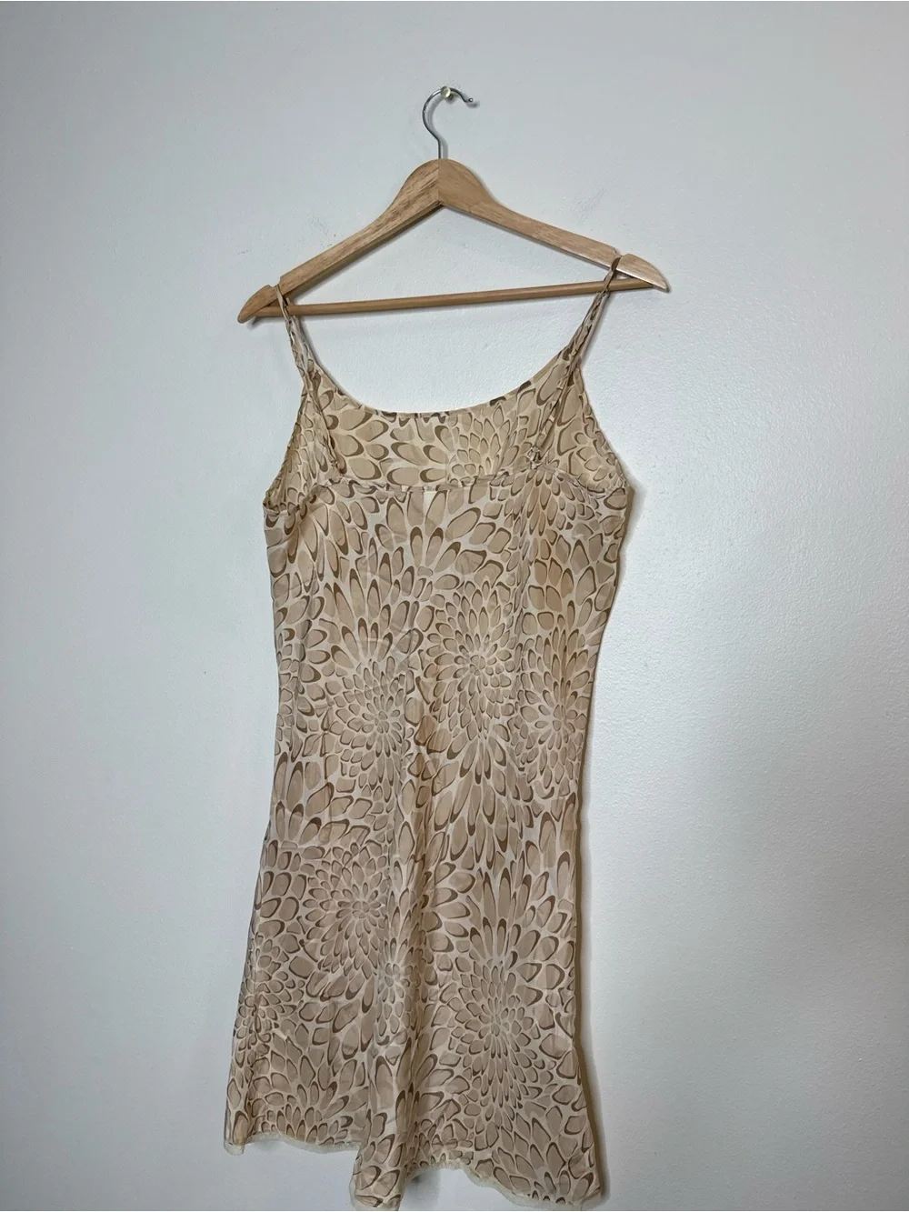 Vintage 90s y2K Old Navy 100% Silk Mini Slip Dress Natural Neutral Floral large